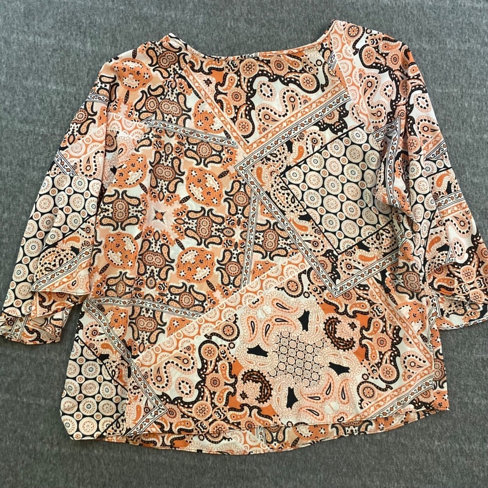 Zac & Rachel Woman Boho Paisley Top Bell Sleeve 1X Peasant Blouse Cottagecore - Picture 7 of 7